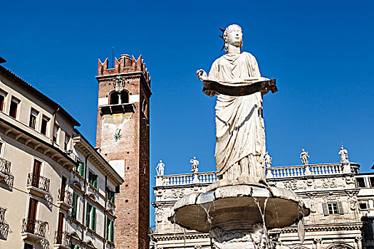 喷泉,雕塑,圣母玛利亚,广场,维罗纳