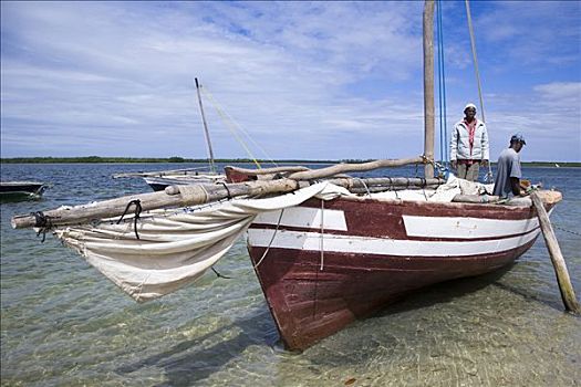 独桅三角帆船,船长,满潮,港口,艾博岛,局部,群岛,莫桑比克
