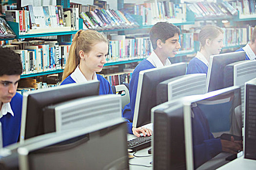 学生,工作,电脑,图书馆