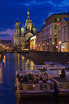 俄罗斯,圣彼得堡,中心,救世主教堂,溢出,血,户外,晚间