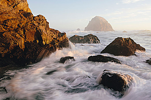 海景,上方,石头,黄昏