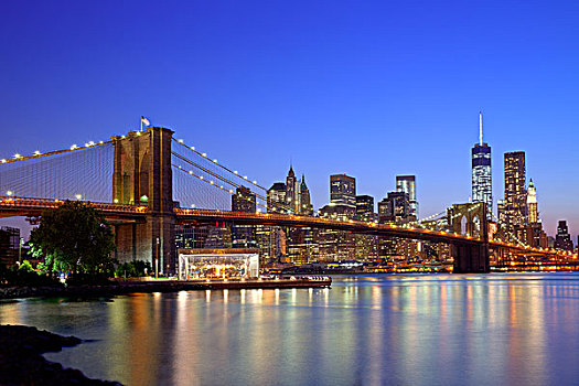 布鲁克林大桥,日落,纽约,曼哈顿,天际线,美国