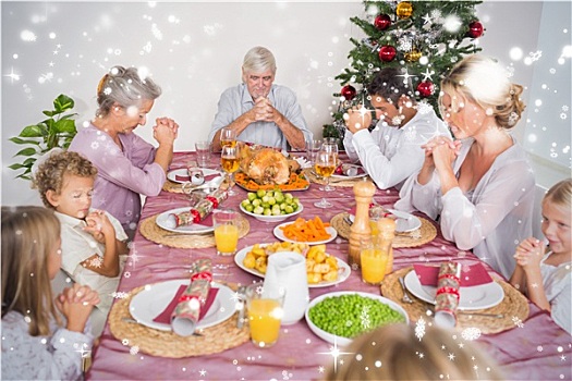 合成效果,图像,家庭,饭前祷告,圣诞晚餐
