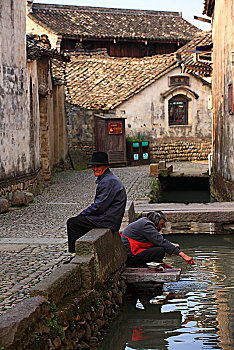 水渠,水系,流水人家,洗衣