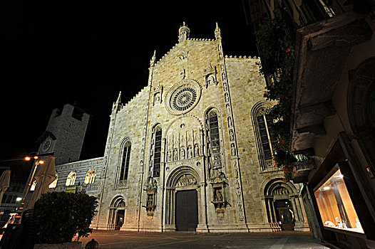 中世纪,科莫,大教堂,夜晚