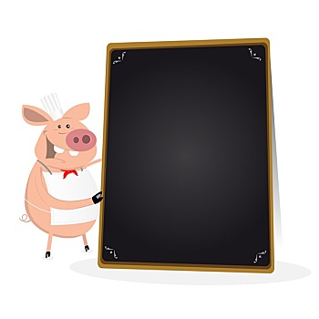 猪,烹饪,拿着,黑板,菜单