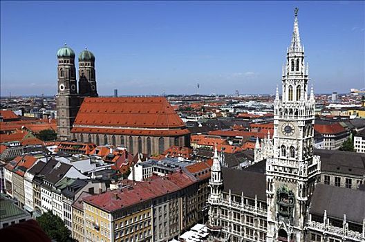 玛利亚广场,市政厅,圣母教堂,慕尼黑,巴伐利亚,德国