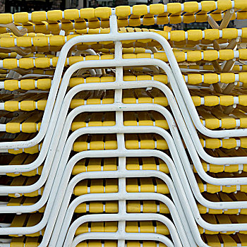 一堆,折叠躺椅,怀基基海滩,檀香山,瓦胡岛,夏威夷,美国