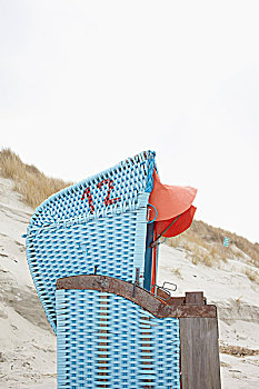 海滩椅子在海滩,在冬季,北海,阿姆鲁姆岛,德国