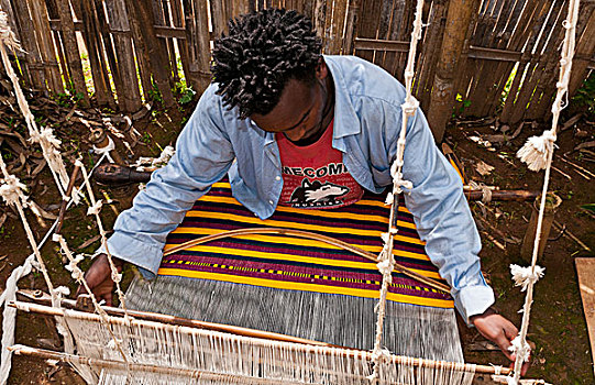 埃塞俄比亚,格穆戈法,奥莫,部落,乡村,编织,围巾,传统方式