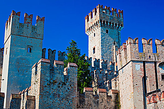 西尔米奥奈,城堡,上面,蓝色背景,天空,背景