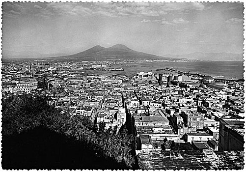 全景,那不勒斯,山,维苏威火山,背景,意大利,明信片