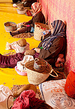女人,坚果,制作,油,工作,摩洛哥