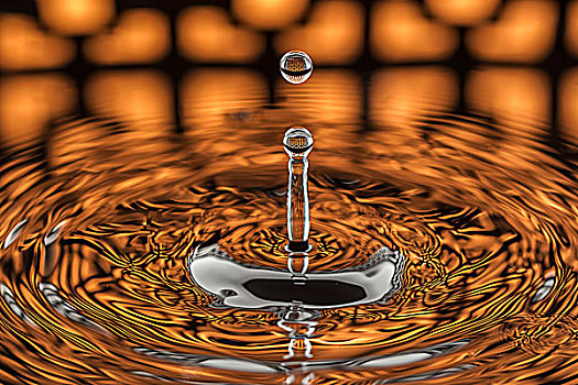 水滴,平静,形状,溅,橙色,图案,反射,水