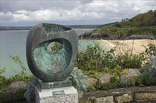 青铜,雕塑,著名,20世纪,英国,公共园地,远眺,海洋,圣艾芙,康沃尔,英格兰