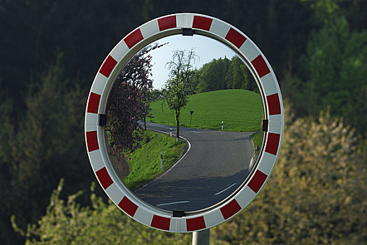 道路,反射,镜子,奥登瓦尔德,黑森州,德国