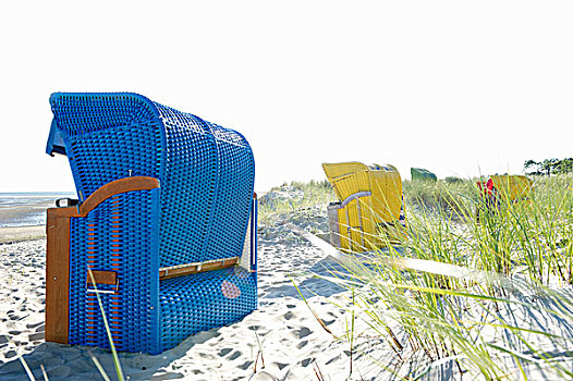 蓝色,沙滩椅,海滩,岛屿,北方,石荷州,德国,欧洲