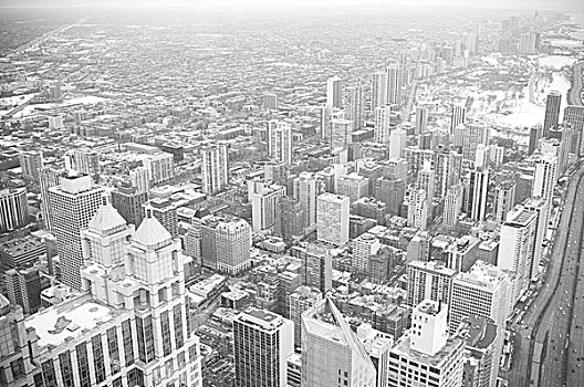 芝加哥,市区,旧式,风格,黑白图片