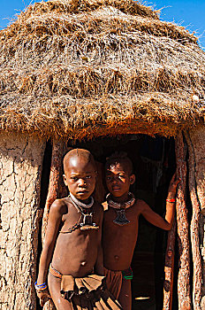 头像,辛巴族,孩子,考科韦尔德,纳米比亚,非洲