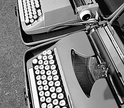 两个,打字机,市场货摊,弗里蒙特,市场,西雅图