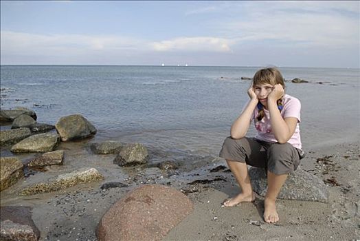 女孩,波罗的海,海滩,德国