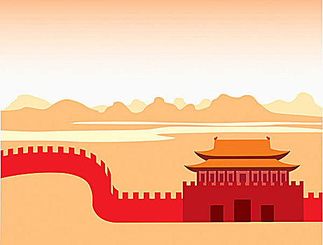 插畫,長城,中國