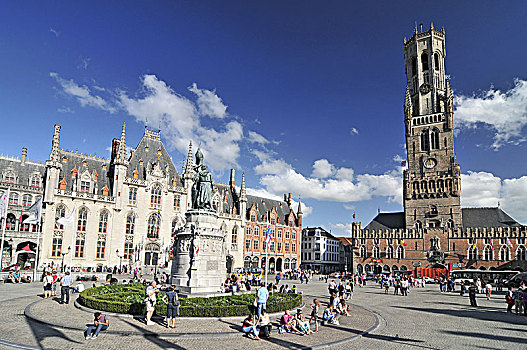 雕塑,中世纪,钟楼,布鲁日,大广场,广场,比利时
