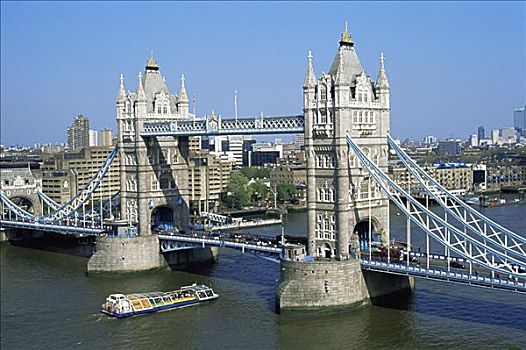 俯拍,桥,河,塔桥,伦敦,英格兰