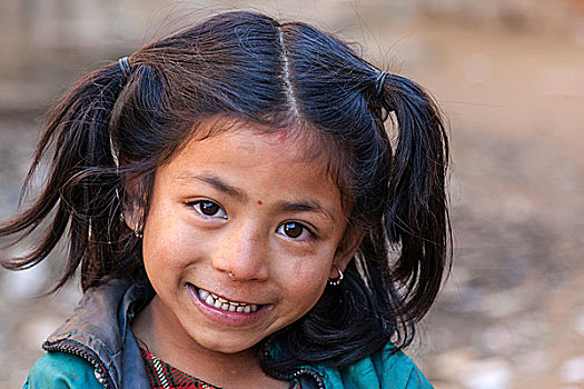 尼泊尔人,女孩,微笑,头像,靠近,尼泊尔,亚洲