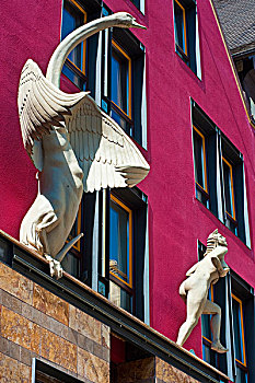 雕塑,莉达,天鹅,咖啡,房子,内卡河,黑森林,巴登符腾堡,德国,欧洲