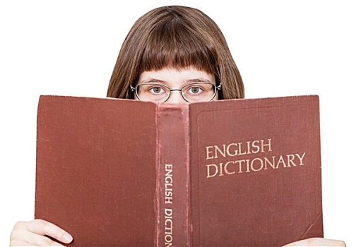 女孩,眼镜,看,上方,英文,字典