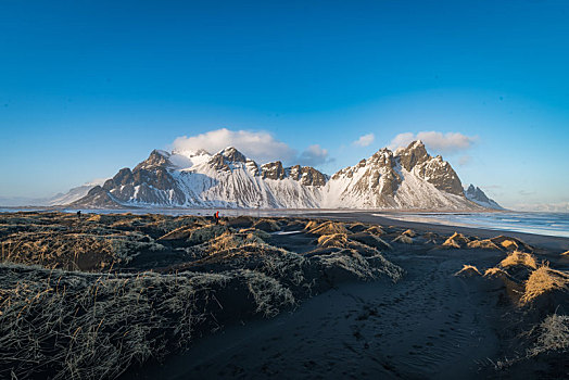 冰岛著名景点蝙蝠山冬季黄昏风光
