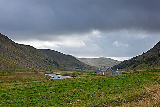 风景,向上,山谷,重,淋浴,高地,苏格兰,英国,欧洲