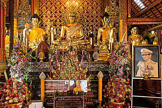 金色,佛像,国王,寺院,庙宇,清莱,省,北方,泰国,亚洲