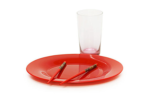 红色,盘子,筷子,空,玻璃