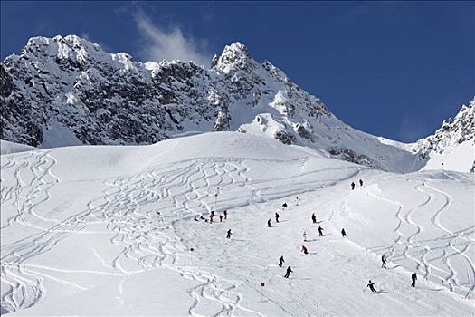 滑雪,斜坡,山,靠近,奥地利