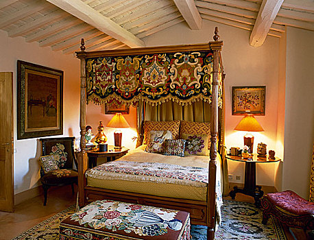 意大利,乡村风格,卧室,吊顶,四柱床,篷子