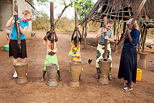 女青年,孩子,重击,玉米,面粉,手,莫桑比克,非洲