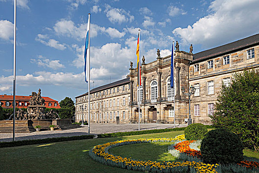 城堡,喷泉,上弗兰科尼亚,弗兰克尼亚,巴伐利亚,德国,欧洲