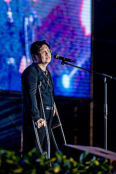 台湾歌手郑智化小儿麻痹后遗症拄双拐唱歌