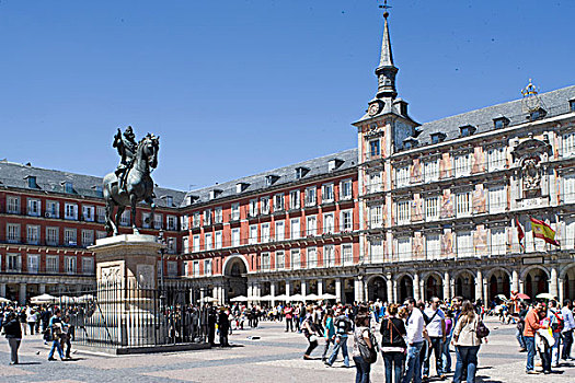 雕塑,骑马,忙碌,马约尔广场,马德里,西班牙