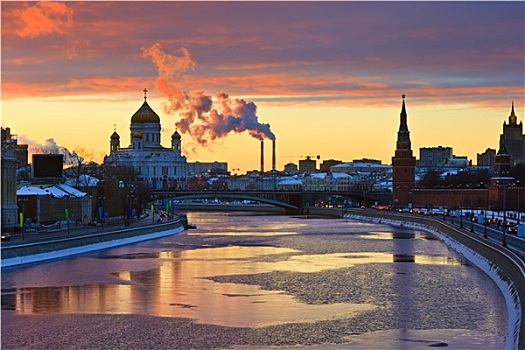 日落,上方,莫斯科河