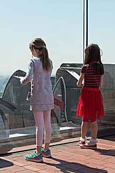 女孩,上面,石头,眺望台,曼哈顿中城,纽约,美国