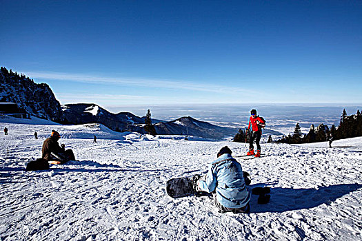 人,冬天,雪,坎彭完特山,齐姆高,上巴伐利亚,德国,欧洲