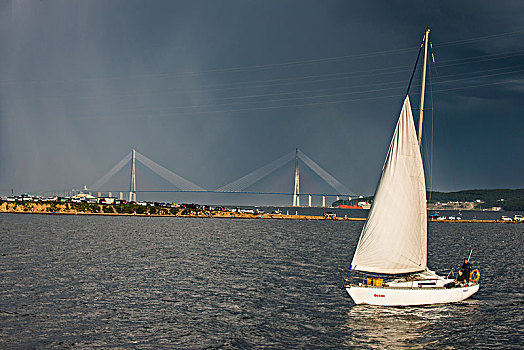帆船,桥,符拉迪沃斯托克,俄罗斯