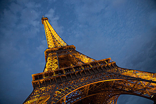 巴黎,埃菲尔铁塔,黑天,灯光,仰视
