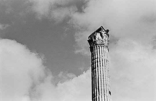 一个,科林斯式,柱子,多云,天空,意大利,罗马
