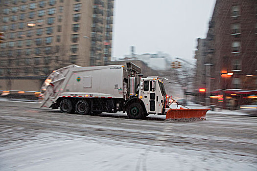 雪犁,清洁,曼哈顿,街道,暴风雪