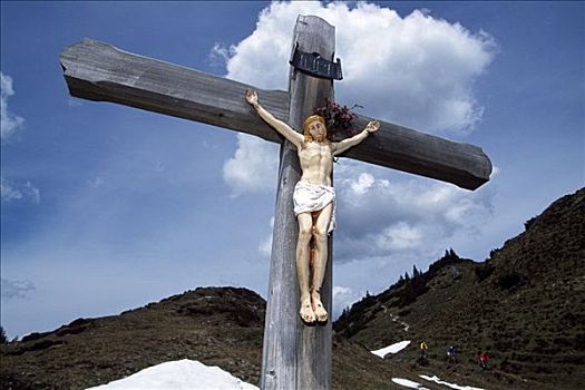 路边,十字架,阿尔卑斯山,提洛尔,奥地利