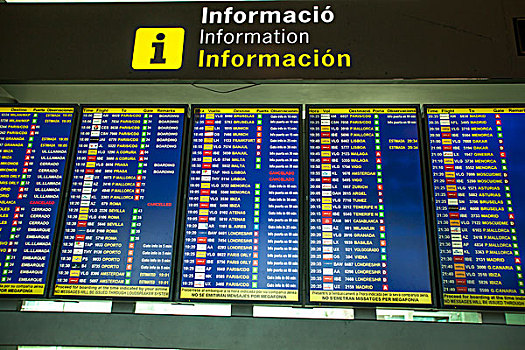 信息,桌子,机场,巴塞罗那,西班牙,加泰罗尼亚,欧洲,等待,时间表